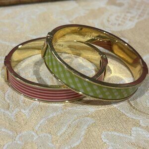 TALBOTS Red Striped & Light Green Plaid Hinged BRACELETS
